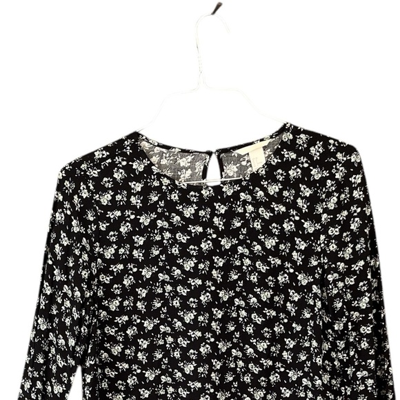 H&M Long Sleeve Mini A-line Black Floral Sundress sze 8 - Picture 4 of 12